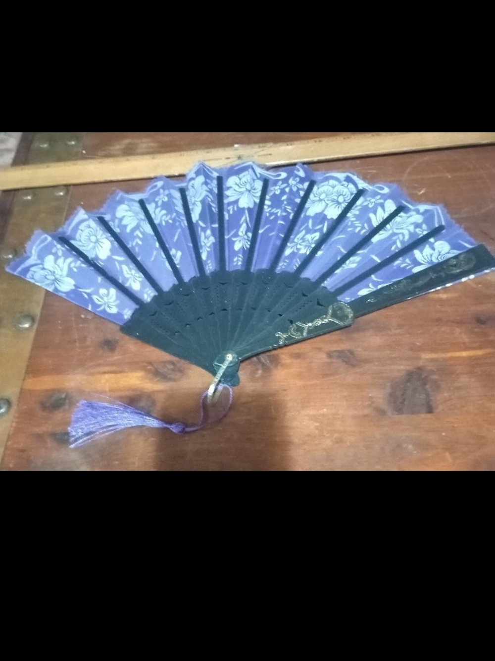 Purple Floral Folding Hand Fan with Tassel - Elegant Home Accent